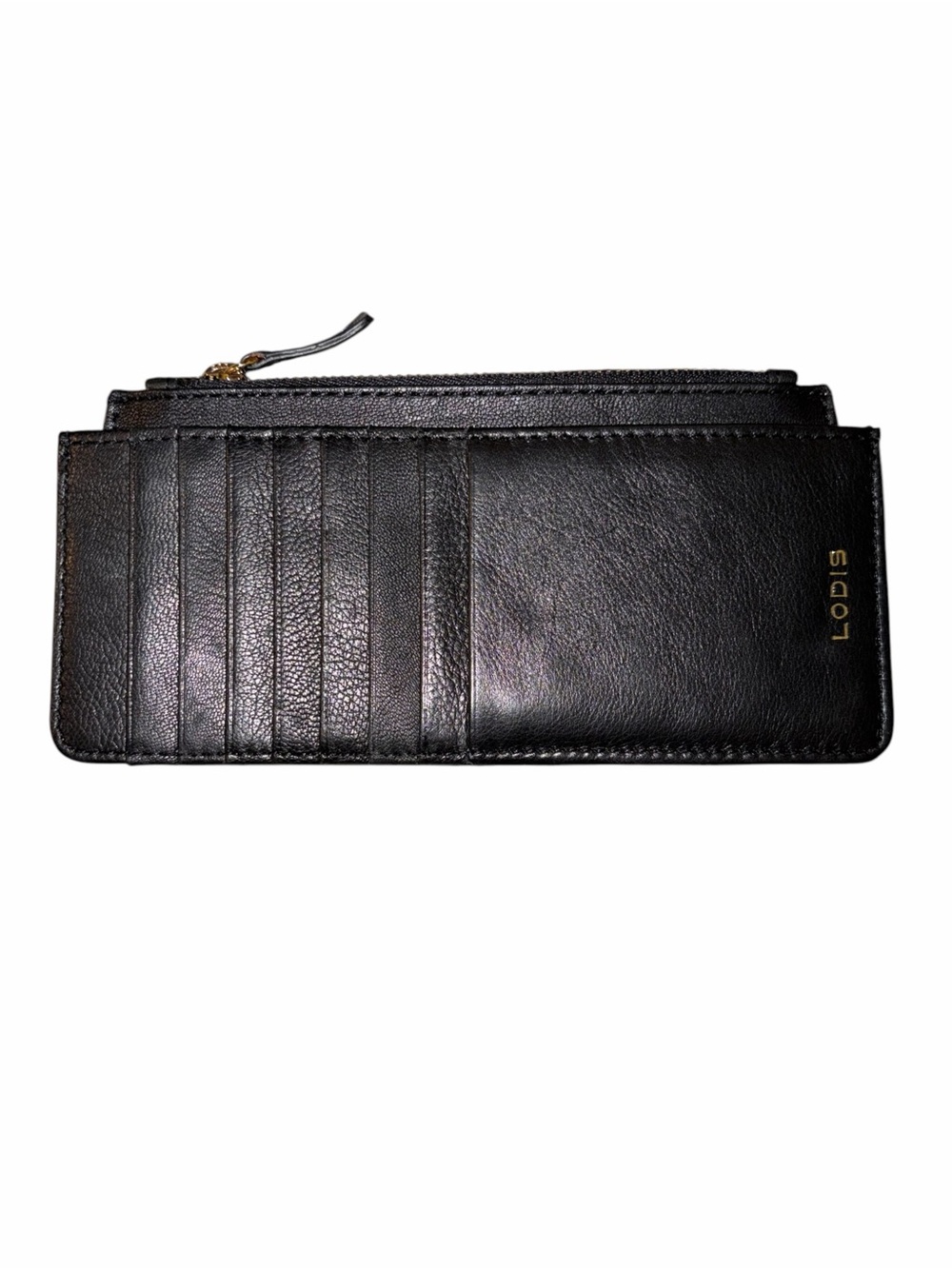 NWT Lodis Black Premium Leather Card Holder Zip Coin Wallet Minimalist Normcore
